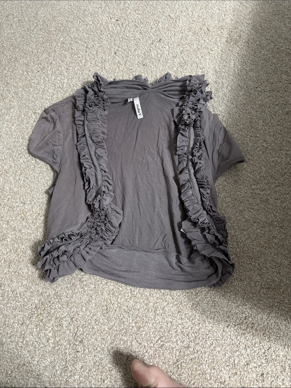 Studio Y Gray Short Sleeve Ruffle Cardigan